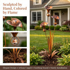 Flamed Copper Three Calla Lilies Garden Stake with Bells, 28" Handcrafted Outdoor Yard Art