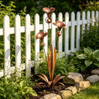 Flamed Copper Three Calla Lilies Garden Stake with Bells, 28" Handcrafted Outdoor Yard Art