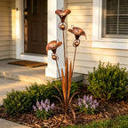 Flamed Copper Three Calla Lilies Garden Stake with Bells, 28" Handcrafted Outdoor Yard Art