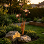 Flamed Copper Three Calla Lilies Garden Stake with Bells, 28" Handcrafted Outdoor Yard Art